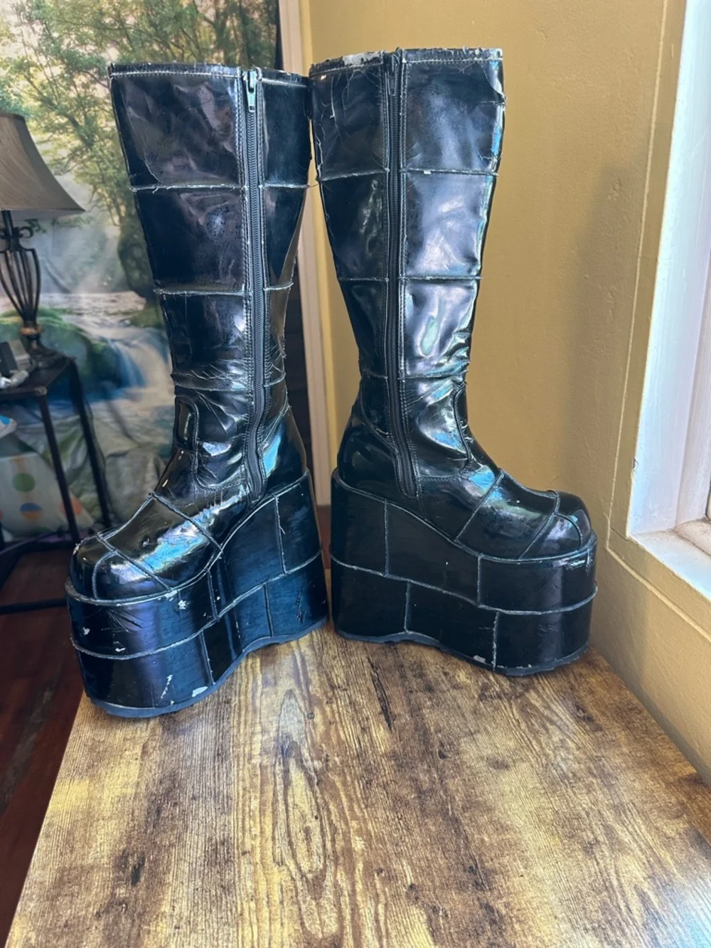 Demonia Super High Platform Black Knee High Boots rave edm edc festival heel